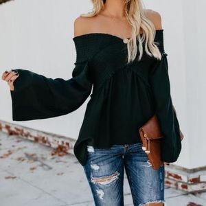 VICI Ascension Smocked Off the Shoulder Top